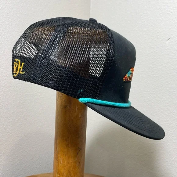 Red Dirt Hat Co. Johnny Phoenix Flat Bill Trucker Hat Cap Black Turquoise Orange - Picture 6 of 11